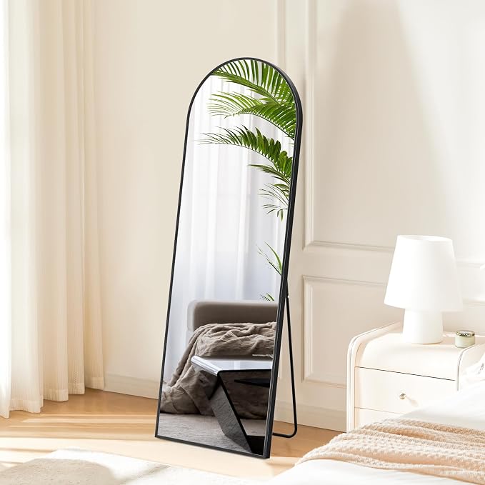 DUMOS 59"x16" Arched Full Length Floor Mirror, Full Body Mirror | Free Standing or Wall Mount, Nano Glass Aluminum Frame, Hanging or Leaning, Modern Simple Home Decor, Black