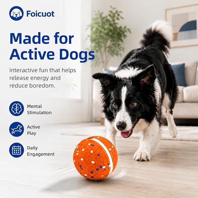 Interactive Dog Ball Toy, 3 Modes, LED, Sound & Vibration, USB-C
