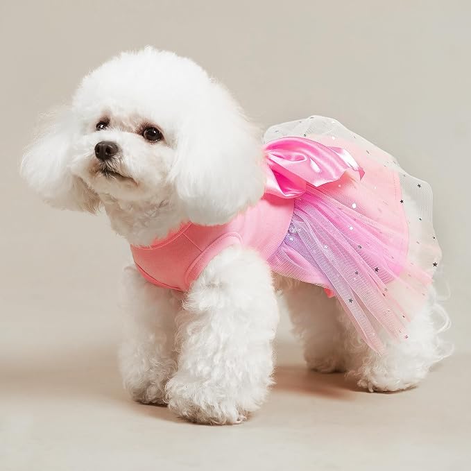 PUPTECK Cute Princess Dog Dress for Birthday Puppy Clothes Outfits Pink S | Puppy Doggie Cat Pet Outfit Apparel Costume for Birthday Party Holiday Photoshoot for Small Medium Large Dogs