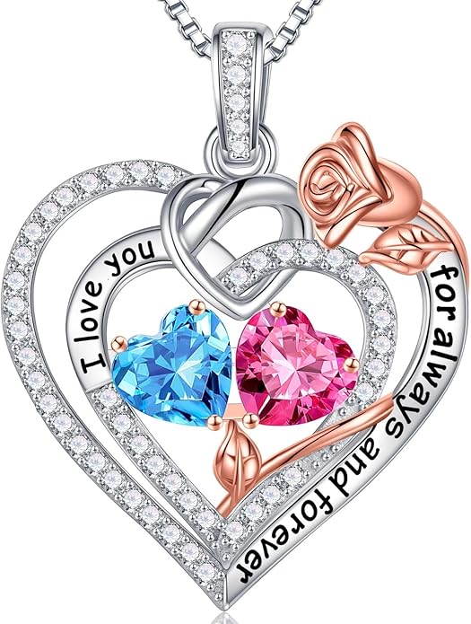 Iefil Valentines Day Gifts for Her Wife - 925 Sterling Silver Double Birthstone Necklace, Anniversary Birthday Gifts for Women, Jewelry Gift for Wife Girlfriend Mom Her