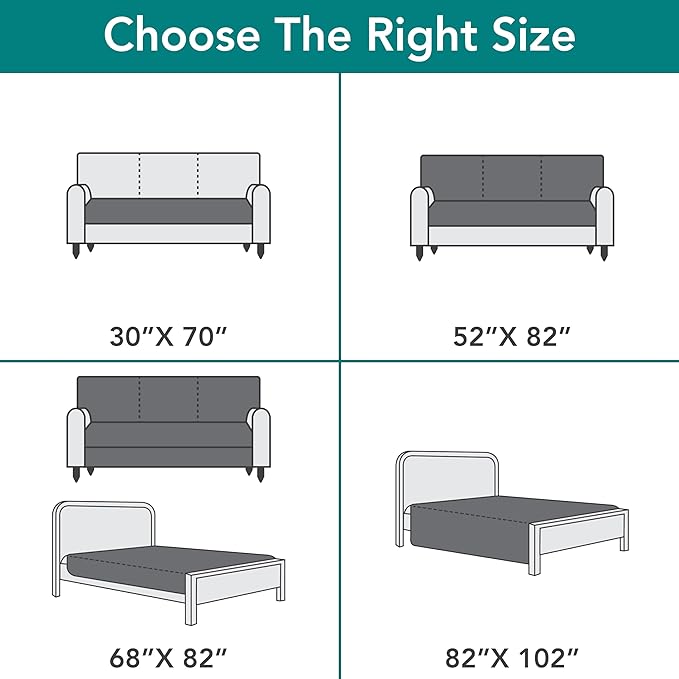 PetAmi Waterproof Couch Cover for Dog Bed Sofa Blanket 52x82 Light Gray | Leakproof Furniture Protector for Pet Cat, Machine Washable Pee Proof Mat for Chair Car Seat, Durable & Anti Slip Backing