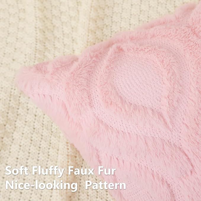decorUhome Faux Fur Plush Light Pink Throw Pillow Covers 16x16 Set of 2 | Plush Solid Fall Couch Pillow Covers, Accent Modern Farmhouse Neutral Decorative Square Pillow Cases for Sofa Bed Living Room