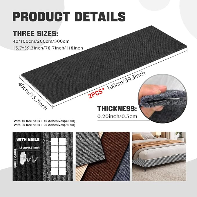Cat Scratching Climbing Carpet Mat, Self-Adhesive Couch Furniture Protector | Trimmable, DIY Cat Scratch Post Covered Pad Replacement for Tree Shelf Steps Couch Corner Wall (Black, 78.7x15.8Inch)