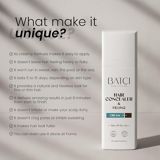 Batci Hair Concealer Cream for Thinning Hair & Bald Spots – Natural Non-Fiber Scalp Filling Cream, Root Touch-Up for Men & Women, Waterproof Formula, 1 fl oz (30ml)