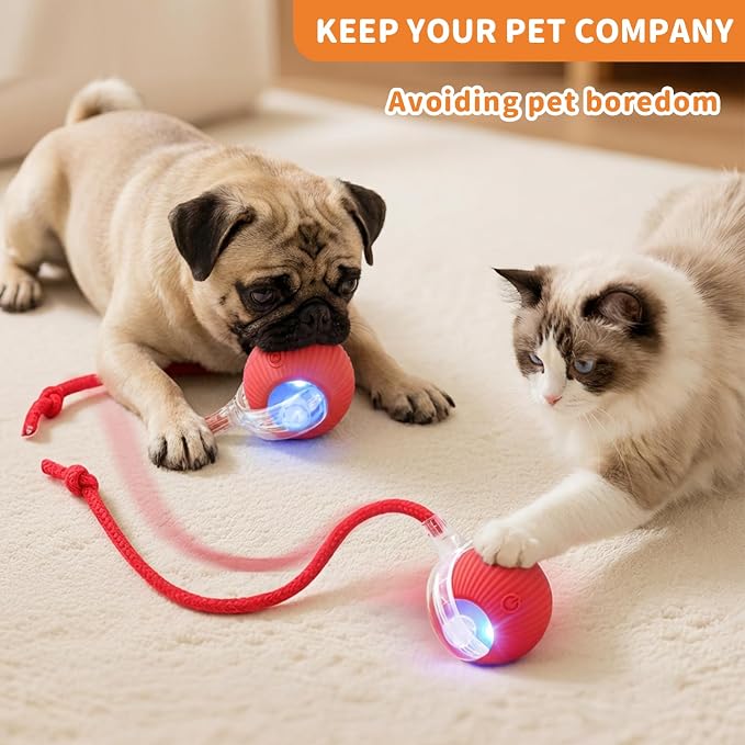 Cat Toys for Indoor Cats Smart Automatic Bal Moving Chase Dogs Toy, Red | Ball Rolling for Bored Kitten Pet, Upgraded Speedy Moving Chase Dogs Toy
