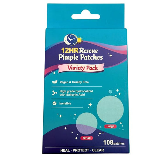 12HR Rescue Pimple Patch Variety Pack - Hydrocolloid Acne Spot Treatment - Invisible Dots for Overnight Blemish Care, 108 count