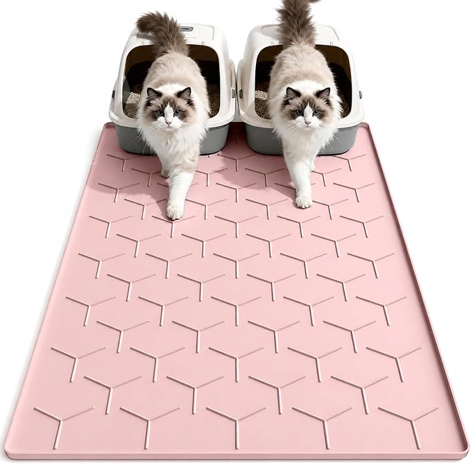 Garoopion Silicone Cat Litter Mat Large 40" X 28", Easy to Clean, Pink | Large Size Waterproof Silicone Mat with Raised Edges, Catch Litter, Protect Floor from Urine, Multi-Use for Dog/Sink/Kitchen