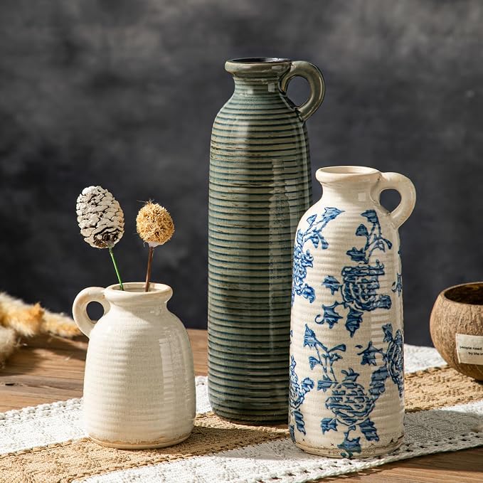 Ceramic Vase Sets, Flower Vases for Farmhouse Decoration, Modern Home Decor, Living Room Kitchen Table Centerpieces, Shelf, Mantel, Fireplace and Entrance Decorations.