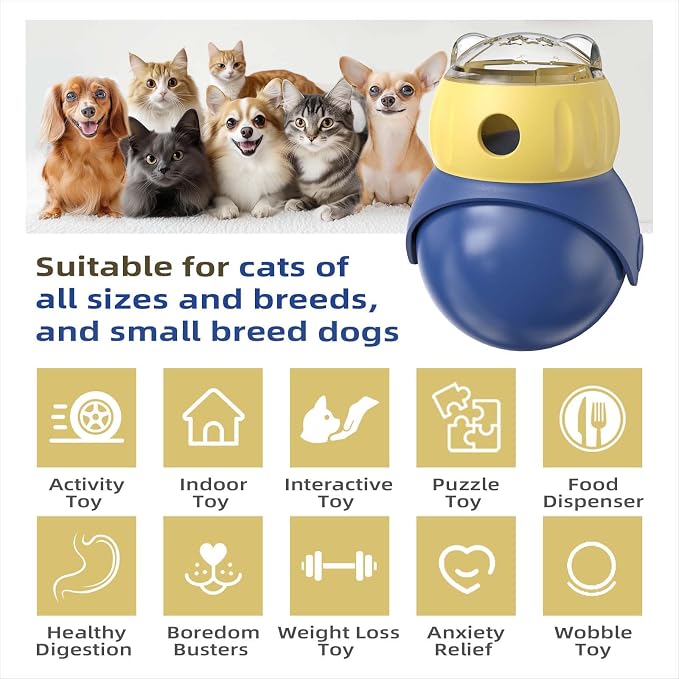 Cat Puzzle Feeder, Interactive Cat Dog Toys,Treat Dispenser(Yellow+Blue)