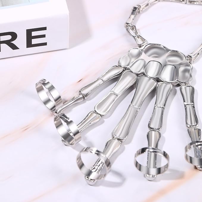 Cupimatch Women Halloween Skeleton Bracelet: Gothic Claw Hand Chain with Ring Punk Costume Jewelry
