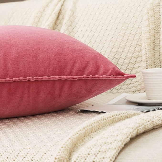 JIAHANNHA Velvet Pink Throw Pillow Covers 18”x18”Pack of 2 Soft Decorative | Square Cushion Covers for Couch Sofa Bed Livingroom Car Home Decor,45x45Cm