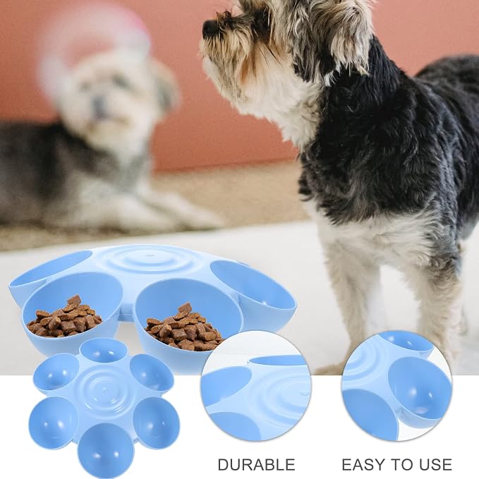 Ipetboom Puppy Litter Bowl Cat Bowls Dog Food Water Bowls Flower Shaped 6 Bowls Pet Feeding Dish Multiple Cat Feeder Dog Treats Dispenser for Puppy Kitten Blue Feeding Station