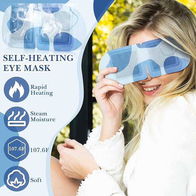 100 Pcs Self Heated Steam Eye Masks Disposable Self Heating Eye Mask Bulk Steam Mask Warm Compress Gifts for Home Office Travel Warm Sleep Supplies(Blue)