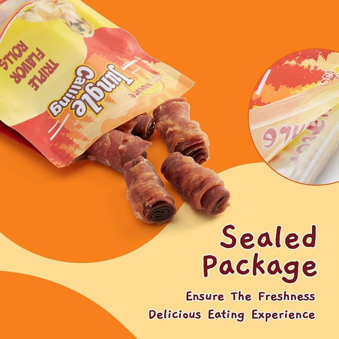 Jungle Calling Triple Flavor Rolls Dog Treats, Chicken Duck & Beef, 10.6 oz | Rawhide Free Treat for Small, Medium & Large Breeds, Limited Ingredient Chews Perfect for Daily Reward, Easily Digestible