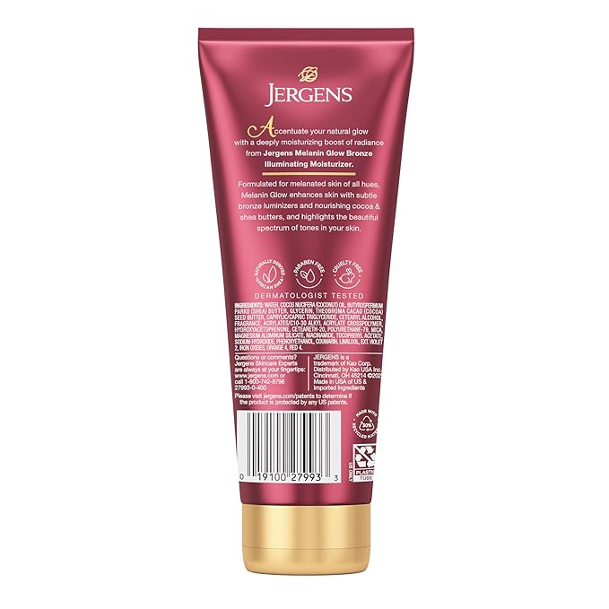 Jergens Hand and Body Lotion,Melanin Glow Illuminating Moisturizer,With Bronze Luminizers,7 Oz,(Pack of 2)