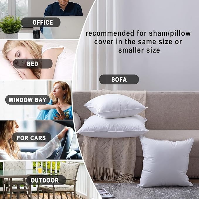 HITO 16x24 Pillow Inserts (Set of 2) - Down Alternative 100% Cotton Cover Decorative Square Throw Pillows White for Couch Bed Sofa