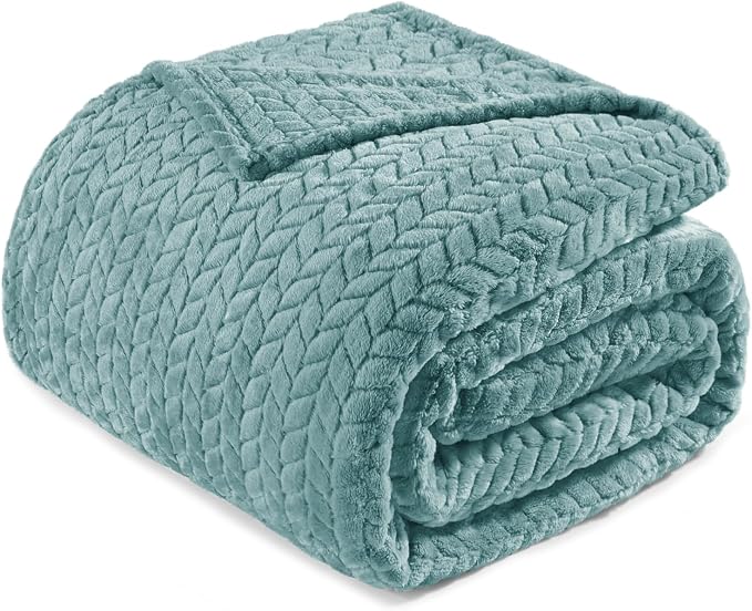 Exclusivo Mezcla Soft Fleece Bed Blanket Queen Size, 90”x90”, Celadon | Cozy Fluffy Lightweight Blankets for Summer, Decorative Plush Flannel Throws for Living room, Bedroom with Leaves Pattern