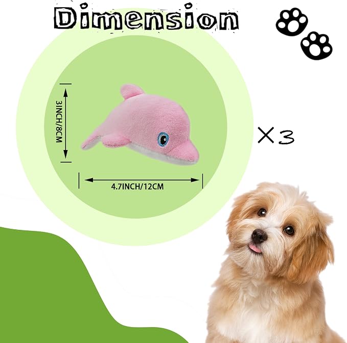 Dog Hide and Seek Toys Puppy Chew Squeaky Toys Plush Mushroom&Bamboo&Shell Hideout Stuffing with Squeakers Animals (3Pcs Squeaky Dolphin Pink)