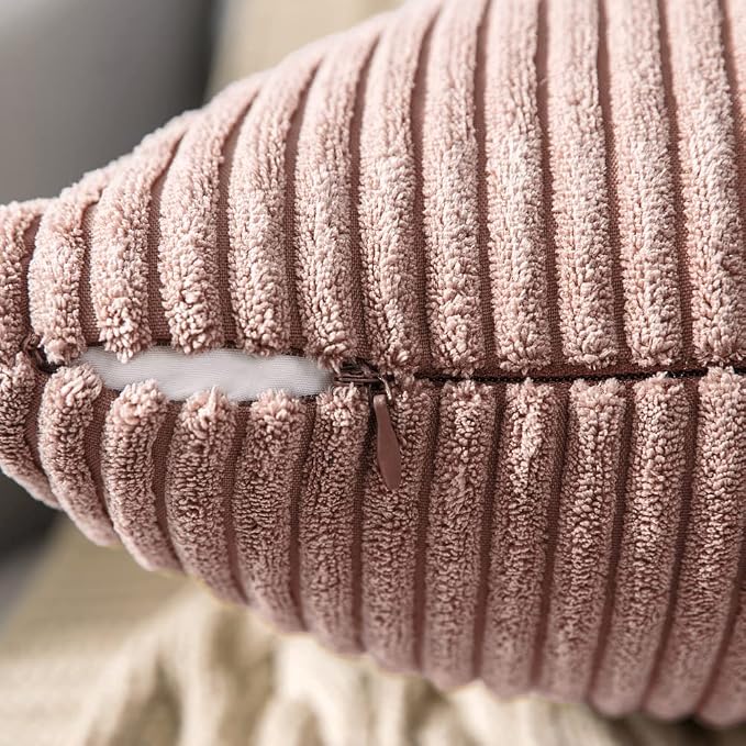 MIULEE Decorative Corduroy Throw Pillow Covers Set of 2 20x20 Blush Pink | Soft Striped Textured Cushion Cases, Boho Square Lovely Cute Pillowcases, Home Decor for Couch Chair Sofa Bed Living Room