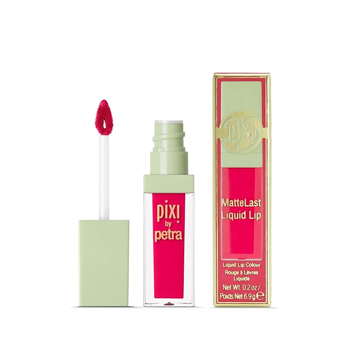 Pixi Beauty MatteLast Liquid Lip | Long-Wearing Matte Lip Color with Rosehip Oil | Hydrating & Comfortable | Precision PixiPetal Applicator | Crimson | 0.24 oz/6.9 g