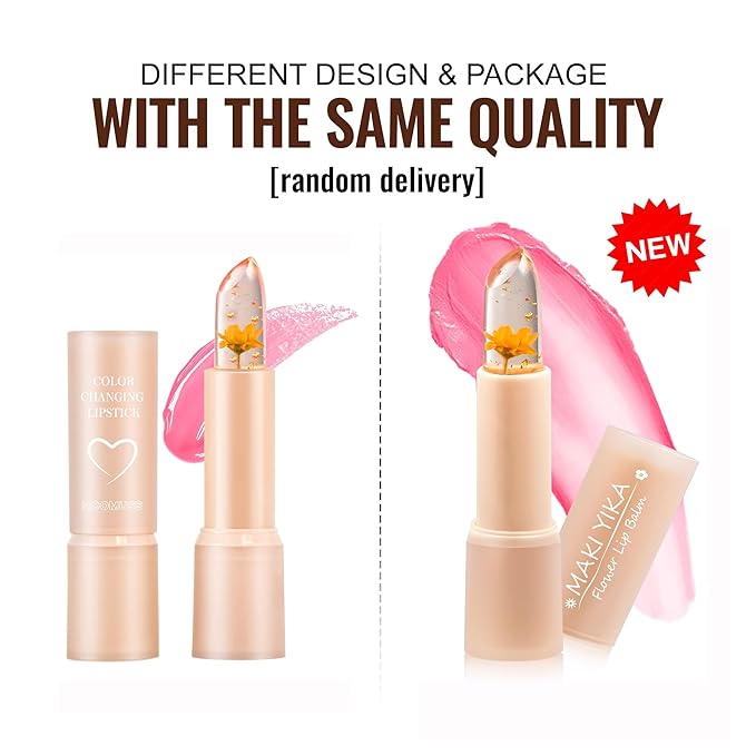 Tinted Lip Balm Flower Lipstick Tinted Lip Gloss Long Lasting PH Lipstick, Color Changing Lipstick Natural Chapstick, Glitter Pink Shade Lipstick, Purple Flower