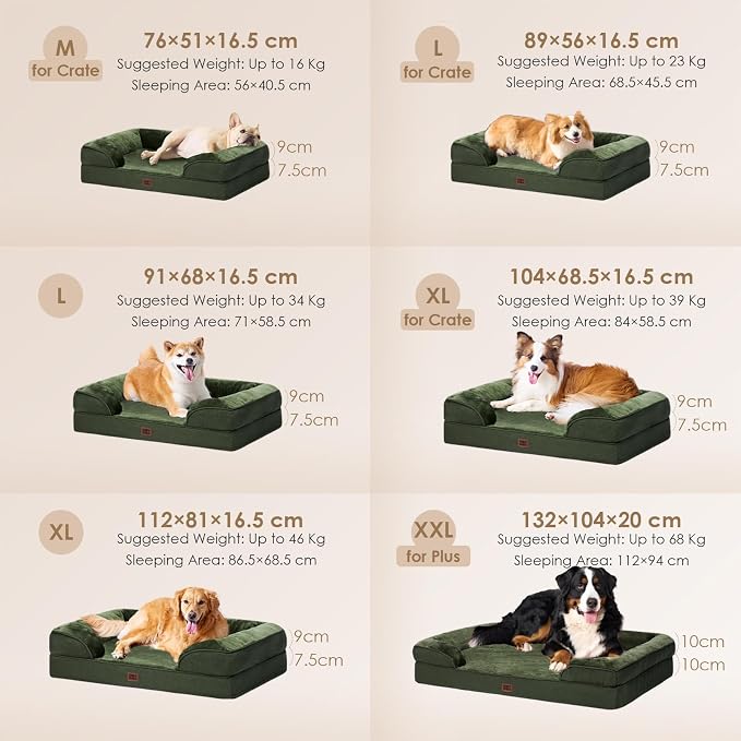 EHEYCIGA Orthopedic Extra Large Dog Bed, Waterproof Washable XL Pet Bed 44" | Non-Slip Bottom and Egg-Crate Memory Foam Big Dog Couch Bed with Washable Removable Cover, Dark Green, 44Inch