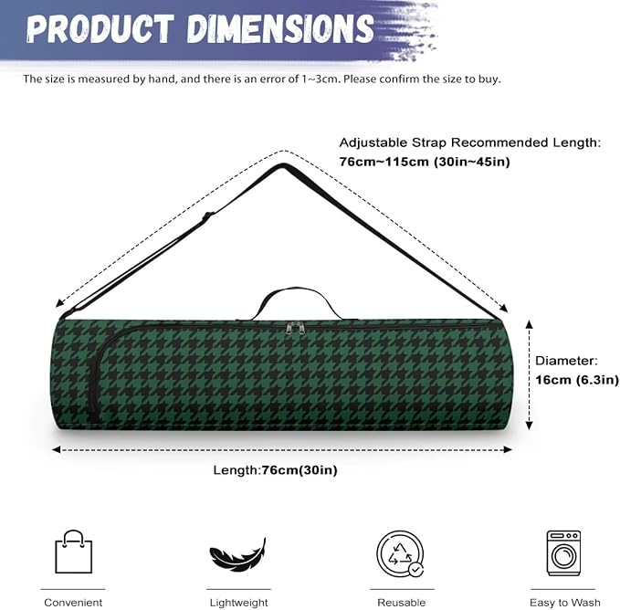 Yoga Mat Bag with Adjustable Shoulder Strap and Handle Zipper, 30in Wide x 6.3in Diameter for Yoga Mat Storage