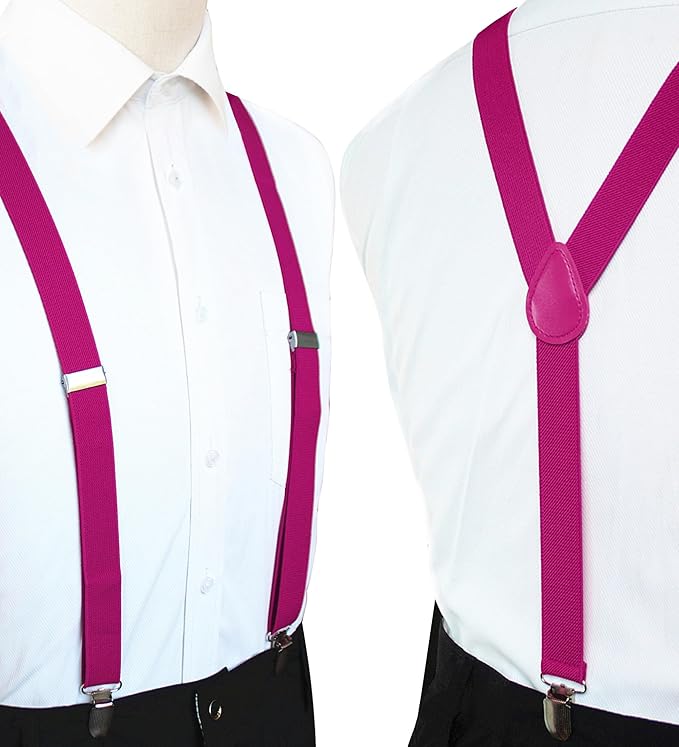JEMYGINS Solid Color Mens Suspender with 3 Strong Clips Adjustable Braces