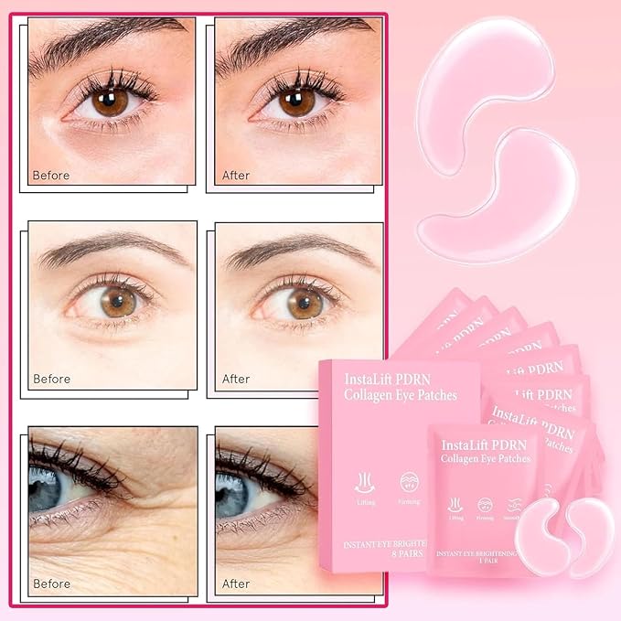 Serene Eye Patches, Instalift PDRN Eyes Patches & Collagen Eye Patches for Puffy Eyes, Hydrolyzed Collagen, Dark Circles, Hydrating Anti-Wrinkle Under Eyes Patches with Hyaluronic Acid (1Pcs 8 pairs）