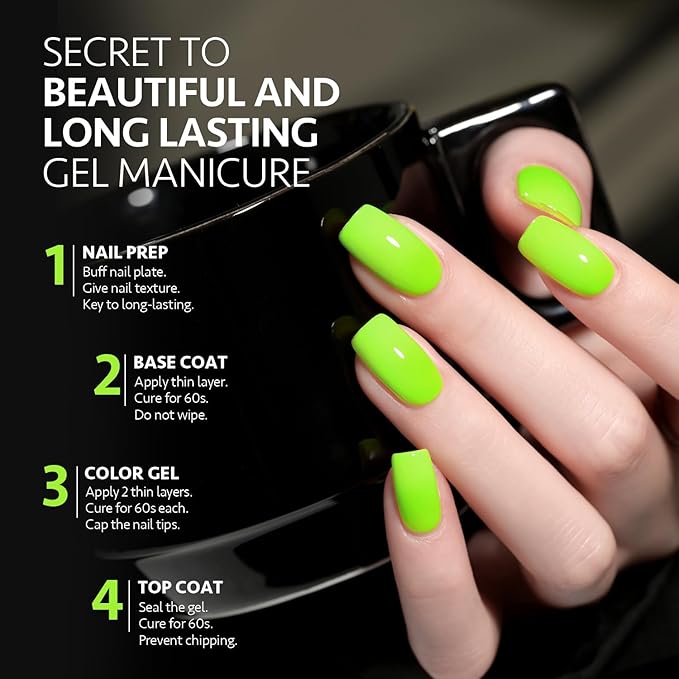 GAOY Neon Green Gel Nail Polish, 16ml Soak Off Gel Polish, UV Light Cure for Nail Art DIY Manicure at Home, 2278 Neon Green
