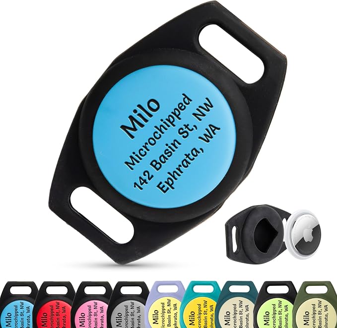 GoTags Designed for Airtag Engraved Dog Collar Holder, Personalized Case for Pet Collar, Up to 4 Lines of Custom Text, Slide On Tag for GPS Dog Tracker, Compatible with Apple iPhone (Small Pack of 1)