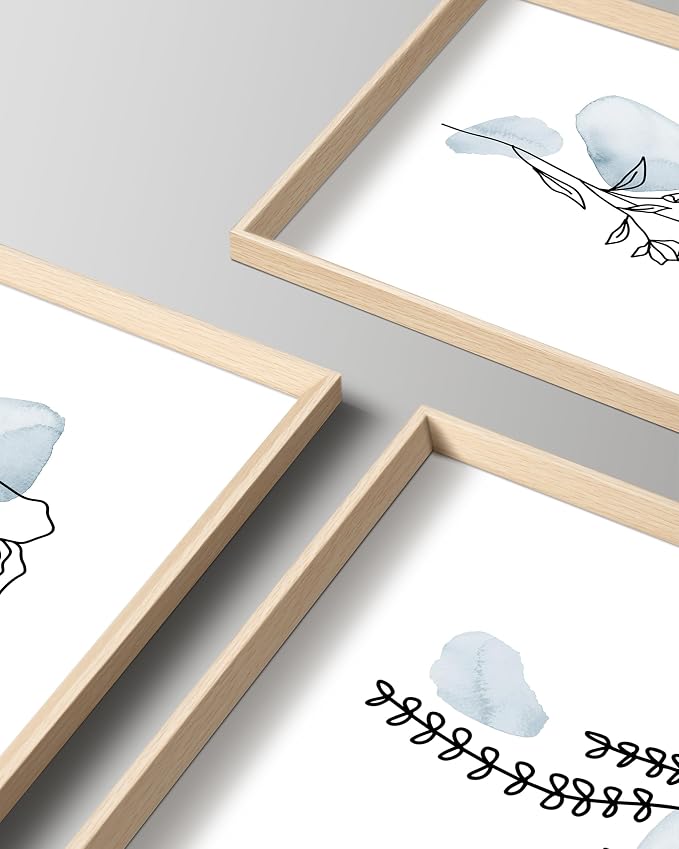 HesenDot Blue Floral Framed Wall Art, Minimalist Botanical Canvas Prints | 12x16IN Set of 3, Wood High Framed Prints, Boho Flowers Artwork, Wall Decor for Living Room Kitchen Bedroom Bathroom