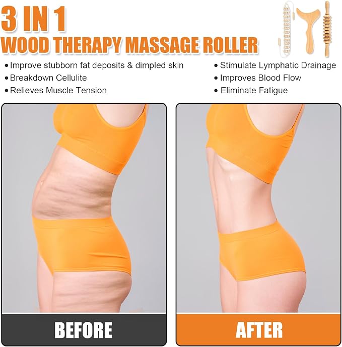 KintKita 3 in 1 Wood Therapy Massage Tool,Wooden Lymphatic Drainage Massager Maderoterapia Kit Professional Body Cellulite Massager for Body Sculpting,Contouring,Relief Muscle,Anti-Cellulite