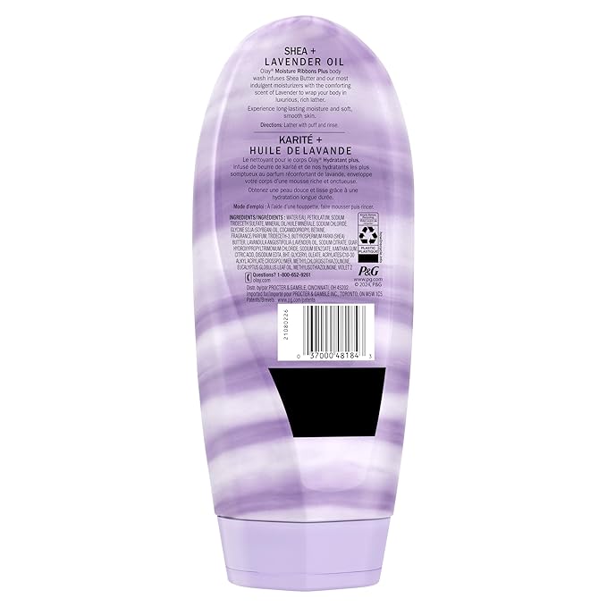 Olay Body Wash for Women, Moisture Ribbons Plus, Deep Conditioning & Moisturizing Formula, Long Lasting Smooth Soft Skin, For All Skin Types, Shea Butter & Lavender Oil Scent, 18 fl oz (Pack of 4)