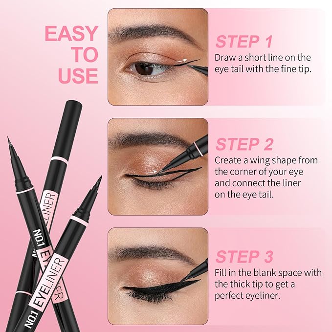 iMethod Liquid Eyeliner - Waterproof Eyeliner 2-in-1 Dual-Ended Eye Liner with Precise Brush-Tip and Thick Tip, Black Liquid Liner Pen, Matte Finish, Long Lasting, Smudge-proof, Transfer-proof, Brown