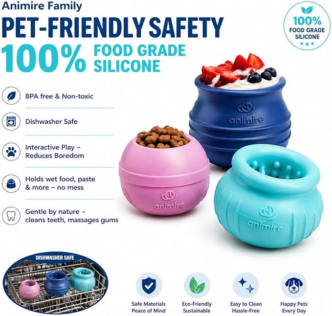 Treat Dispensing Dog Toy, Long-Lasting Interactive Puzzle Toys for Dogs, Stuffable Dog Enrichment Frozen Lick Treat Toy for Boredom, BPA Free Silicone Fetch Catch Chew Toy (Light Blue,S)