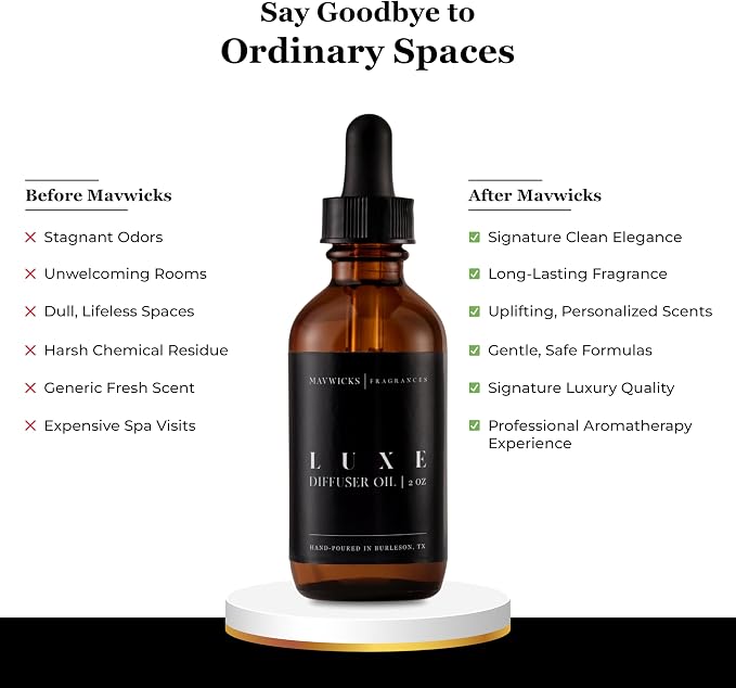 Mavwicks Fragrances Diffuser Oil (Luxe) – 2oz Premium Essential Oil Blend for Aromatherapy Diffusers, Long-Lasting Luxury Home Fragrance for Living Room, Bedroom, Office, Bathroom & Hotel