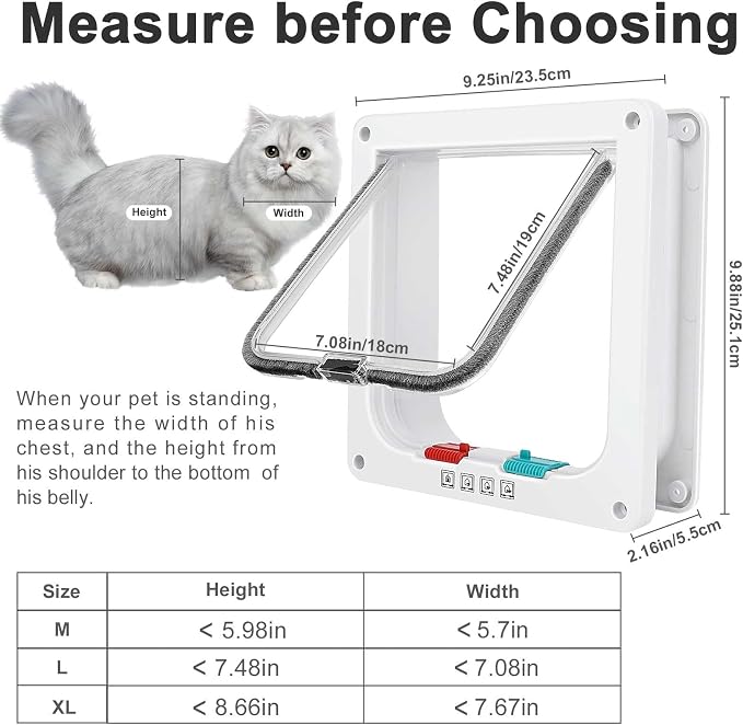 Lessmon Cat Door, L, 4-Way Lock, Outer Size 9.84x10.9x2.16in | 4-Way Lock for Pet Safety, Weatherproof & Durable, Easy DIY Installation, Fits Doors, Windows & Walls