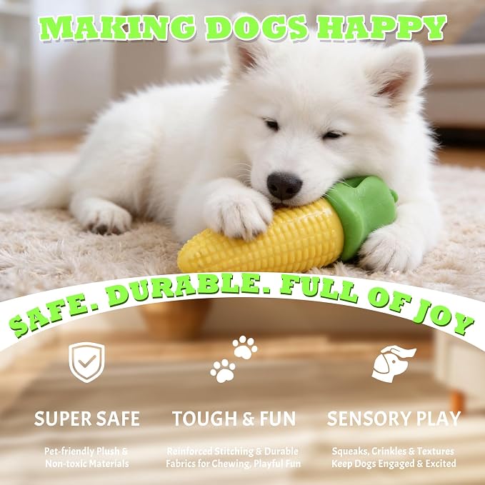 DAMAH Dog Chew Corn Toy,for Aggressive Chewers Small Medium Large Breed,Interactive Squeaky Dog Tooth Cleaning Tool Water Float Toy,Suitable for Small,Medium and Large Dogs