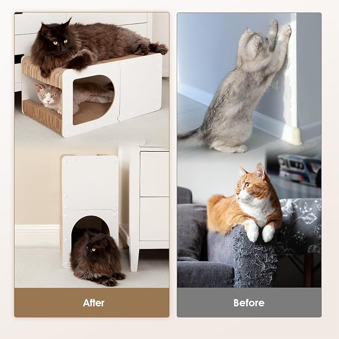 EHEYCIGA Cardboard Cat Scratcher House, 23-Inch Cat Scratch pad, White | Cat Scratching Board for Indoor Cats, High-density Corrugated Paper, Multi-function, Anti-scratch, Easy Install, Extra Large