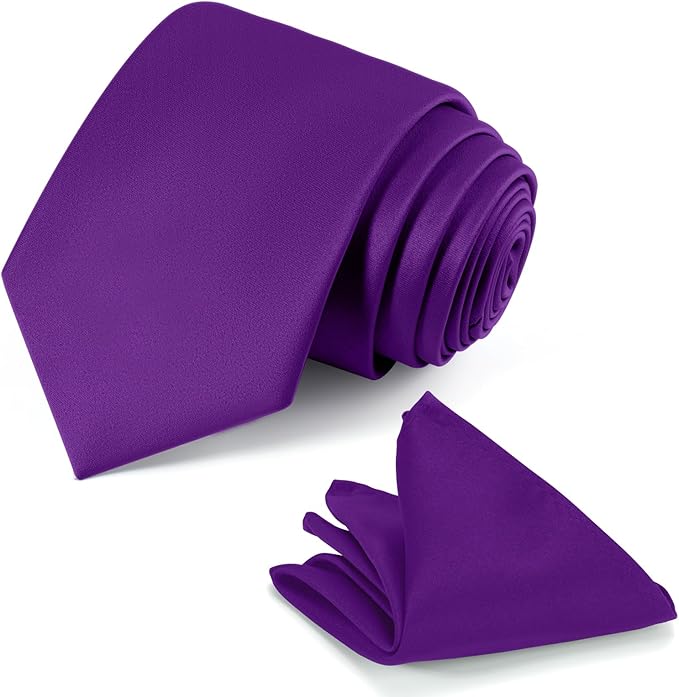 Black Tie Set in Gift Box Mens Solid Color 3.15" (8CM) Black Necktie and Pocket Square Set