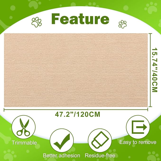 ENONCI 47.2x15.8 Cat Scratcher Mat, Self-Adhesive Wall Corner Cat Scratcher Pad