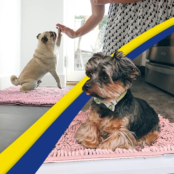 Muddy Mat® | Super Water Absorbent Door Mat Indoor, Microfiber Quick Dry Chenille Entryway Rug, Slip Resistant Front Door Mat, Indoor Mats for Entryway, Machine Washable Pet Rug, Light Pink 48" x 60"