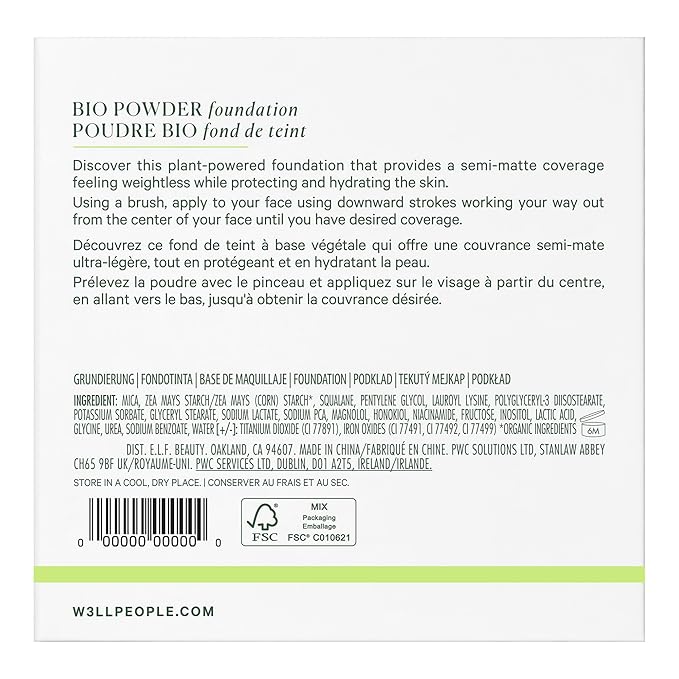 Well People Bio Powder Foundation, Lightweight & Hydrating Foundation For Perfecting & Smoothing Skin, Semi-Matte Finish, Vegan & Cruelty-free, 9W