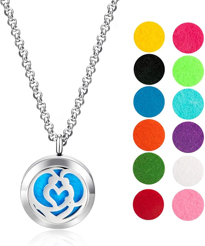 Wild Essentials Couple’s Heart Necklace Essential Oil Diffuser Kit, Lavender, Lemongrass, Peppermint, Orange Oils, 12 Refill Pads, Calming Aromatherapy Gift Set, Customizable Color Changing, Perfume