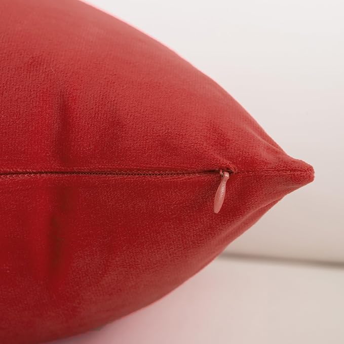 Velvet Decorative Throw Pillow Covers, Soft Square Cushion Case Home Decor for Living Room Couch Bed Sofa, Set of 2 Pack, Red, 20x20 Inch