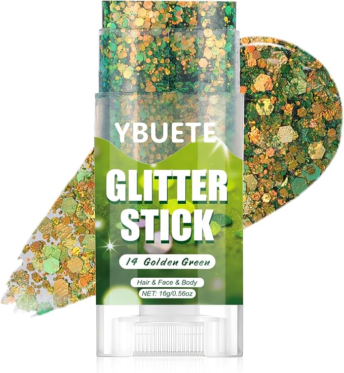 Golden Green Face and Body Glitter Stick for Sparkling Makeup, Hair Glitter Accessories for Women, Highlighting Stick for Fairy Dust, Cheerful Face Glitter for Festive Parties and Carnivals