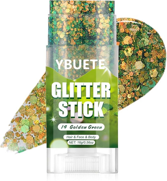 Golden Green Face and Body Glitter Stick for Sparkling Makeup, Hair Glitter Accessories for Women, Highlighting Stick for Fairy Dust, Cheerful Face Glitter for Festive Parties and Carnivals