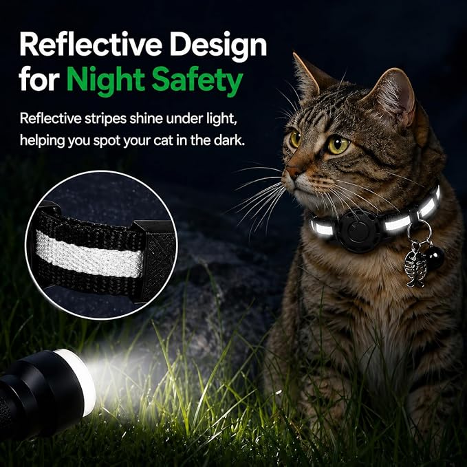 Cat GPS Tracker Collar, Pet Tracker for Cats (iOS Only), Waterproof Smart Tag Compatible with Apple Find My, No Monthly Fee, Tracking Collar for Small Large Cats (Tracker for cat)