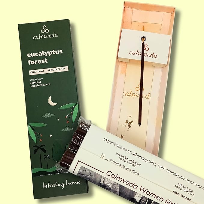 Forest Eucalyptus Incense Sticks - 80 Charcoal Free Incense Sticks, Made from Upcycled Flowers | Crisp, Refreshing Aroma of Rainforest, Transports You to Eucalyptus Forest